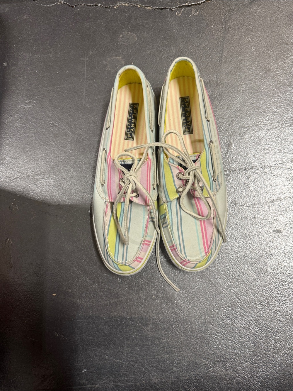 Sperry Pastel Striped Canvas Boat Shoes with Neutral Trim